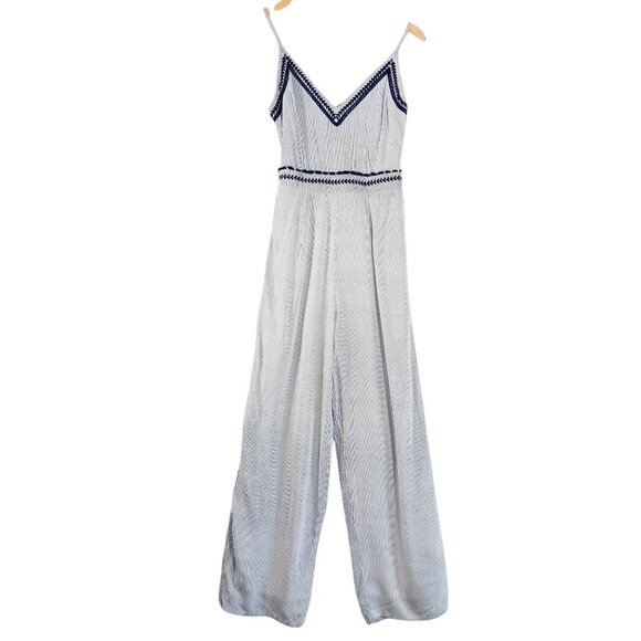 Japana Pants - Japana, Palazzo Jumpsuit, S, Blue & White Stripe, Spaghetti Straps, Navy Trim